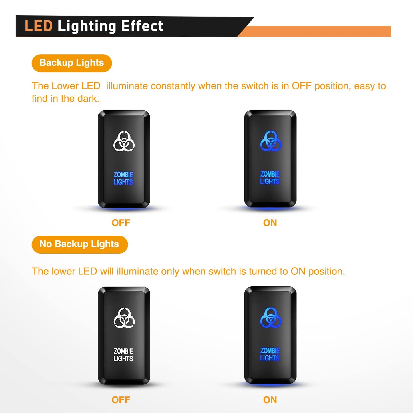 Waywe Zombie Lights Push Button Switch 12V ON Off Switches with Connector Wire Kit 1.54" x 0.83" Replacement for Toyota Tacoma Tundra 4Runner FJ Cruiser Hilux Fortuner