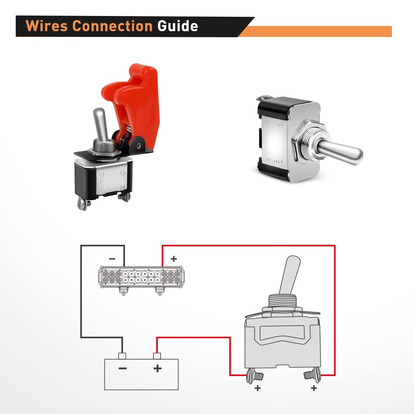 Waywe Heavy Duty Rocker Toggle Switch 12V 20A Red Cover SPST ON/Off 2Pin Car Truck Boat-5 Pack