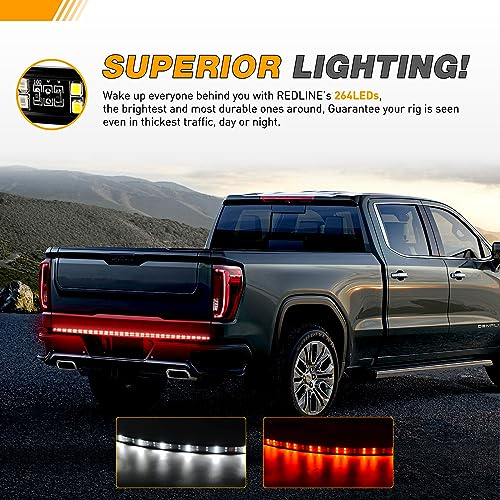 Waywe 60" Truck Tailgate Light Bar 5 Function 264 LED Strip Double Row Universal for Pickup with Red Running Brake Turn Signals White Reverse Lights