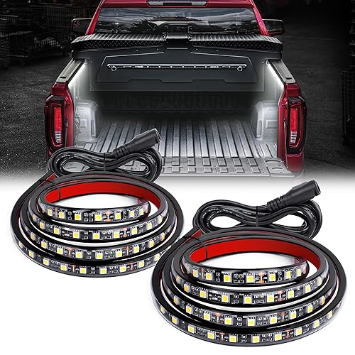 Waywe Truck Bed Light Strip 2PCS 60" 180 LEDs White Lighting Waterproof for 12V Car Cargo Pickup SUV RV Boat, On/Off Switch Blade Fuse 2-Way Splitter Cable