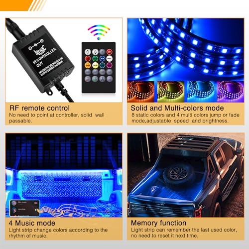 Waywe RGB Truck Bed Light Strip 3PCS 60" 270 LEDs Neon Accent Lighting with RF Remote On/Off Switch Splitter Extension Cable for 12 V Car Cargo Pickup SUV RV Boat