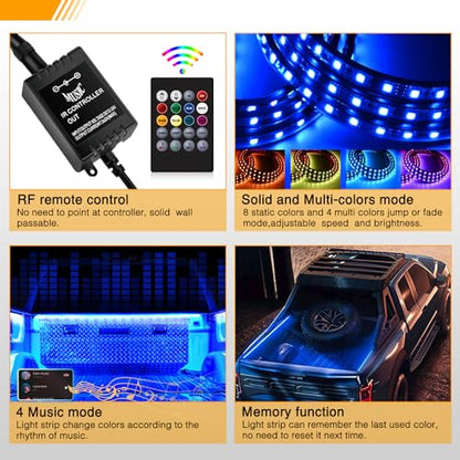 Waywe RGB Truck Bed Light Strip 3PCS 60" 270 LEDs Neon Accent Lighting with RF Remote On/Off Switch Splitter Extension Cable for 12 V Car Cargo Pickup SUV RV Boat