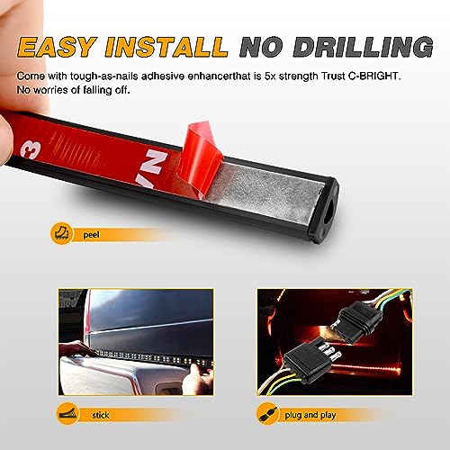 Waywe 60" Truck Tailgate Light Bar 5 Function 264 LED Strip Double Row Universal for Pickup with Red Running Brake Turn Signals White Reverse Lights