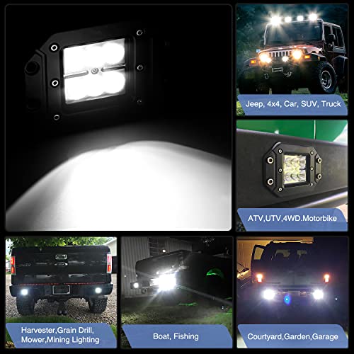 Waywe Flush Mount LED Pods 2PCS 42W Led Light Bar Upgraded Spot Flood Combo LED Work Light Off Road Backup Fog Lights with 16AWG Wiring Harness-2 Leads for Truck Bumper Boat 4x4