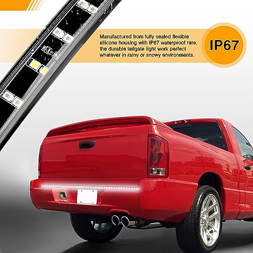 Waywe 60" Truck Tailgate Light Bar 5 Function 264 LED Strip Double Row Universal for Pickup with Red Running Brake Turn Signals White Reverse Lights