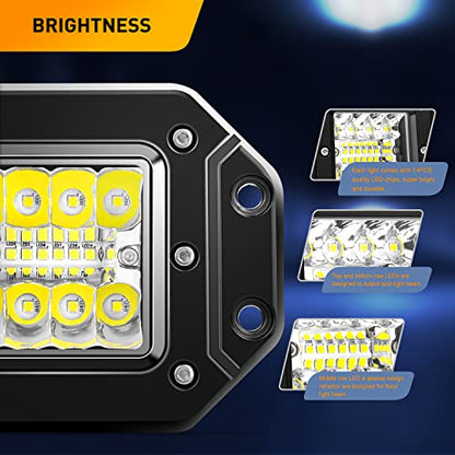 Waywe Flush Mount LED Pods 2PCS 42W Led Light Bar Upgraded Spot Flood Combo LED Work Light Off Road Backup Fog Lights with 16AWG Wiring Harness-2 Leads for Truck Bumper Boat 4x4