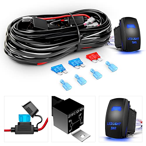 Waywe 2PCS 18W LED Pods Spot Light Bar Fog Light Driving Lighting with 12V 5Pin Rocker Switch Off Road Wiring Harness-2 Leads for Truck Golf Cart SUV ATV UTV Boat