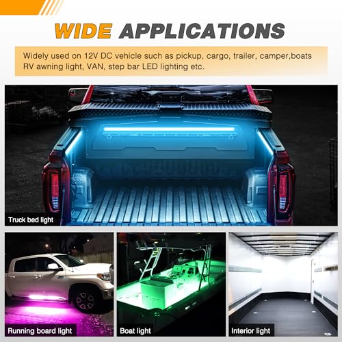 Waywe RGB Truck Bed Light Strip 3PCS 60" 270 LEDs Neon Accent Lighting with RF Remote On/Off Switch Splitter Extension Cable for 12 V Car Cargo Pickup SUV RV Boat