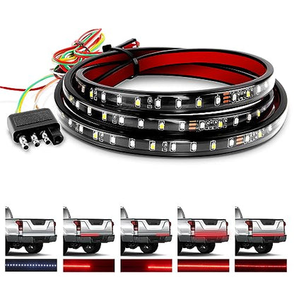 Waywe 60" Truck Tailgate Light Bar 5 Function 108 LED Single Row Strip Universal for Pickup with Red Running Brake Turn Signals White Reverse Lighting