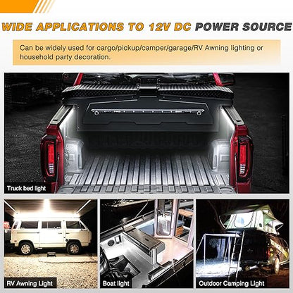 Waywe Truck Bed Light Strip 2PCS 60" 180 LEDs White Lighting Waterproof for 12V Car Cargo Pickup SUV RV Boat, On/Off Switch Blade Fuse 2-Way Splitter Cable