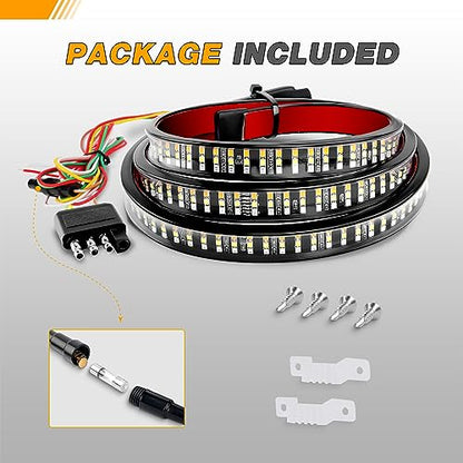 Waywe Truck Tailgate Light Bar 60" Triple Row 504 LED Strip 6 Function with Red Running Brake Amber Turning Signals Strobe White Reverse Lighting