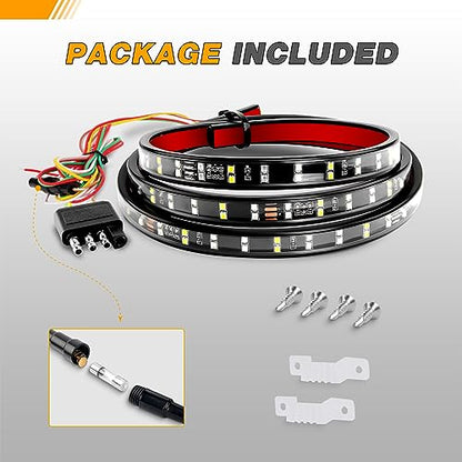 Waywe 60" Truck Tailgate Light Bar 5 Function 264 LED Strip Double Row Universal for Pickup with Red Running Brake Turn Signals White Reverse Lights