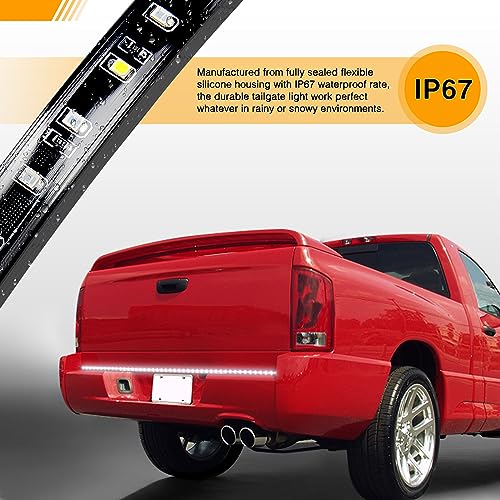 Waywe 60" Truck Tailgate Light Bar 5 Function 108 LED Single Row Strip Universal for Pickup with Red Running Brake Turn Signals White Reverse Lighting