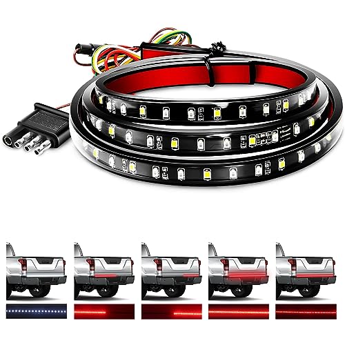 Waywe 48"/49" Truck Tailgate Light Strip 5 Function 90 LED Red/White Single Row Universal Rear Lighting for Pickup Brake Running Turn Signals Reverse