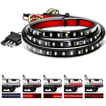 Waywe 48"/49" Truck Tailgate Light Strip 5 Function 90 LED Red/White Single Row Universal Rear Lighting for Pickup Brake Running Turn Signals Reverse