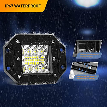 Waywe Flush Mount LED Pods 2PCS 42W Led Light Bar Upgraded Spot Flood Combo LED Work Light Off Road Backup Fog Lights with 16AWG Wiring Harness-2 Leads for Truck Bumper Boat 4x4