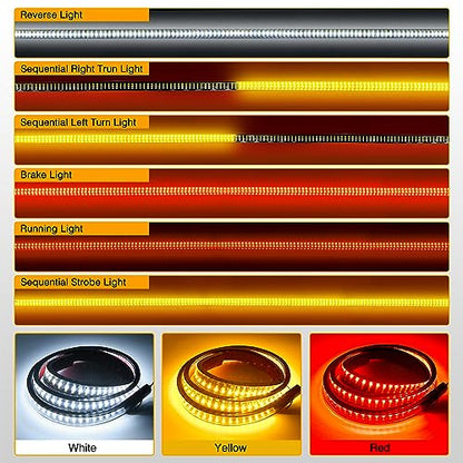 Waywe Truck Tailgate Light Bar 48" Triple Row 360 LED Strip 6 Function with Red Running Brake Amber Turning Signals Strobe White Reverse Lighting