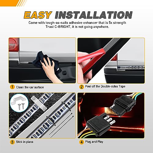 Waywe Truck Tailgate Light Bar 48" Triple Row 360 LED Strip 6 Function with Red Running Brake Amber Turning Signals Strobe White Reverse Lighting