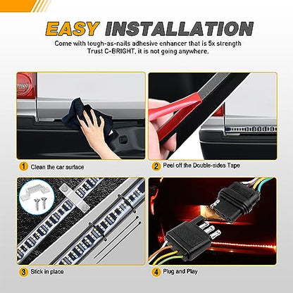 Waywe Truck Tailgate Light Bar 48" Triple Row 360 LED Strip 6 Function with Red Running Brake Amber Turning Signals Strobe White Reverse Lighting