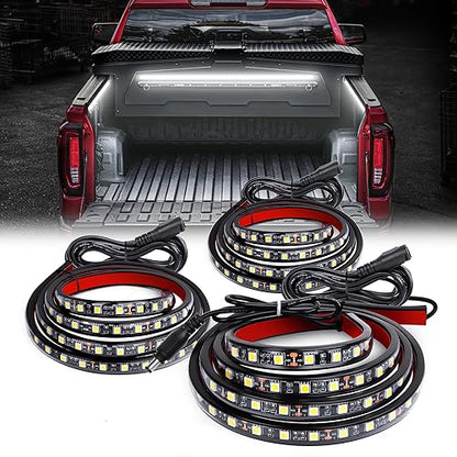 Waywe Truck Bed Light Strip 3PCS 60" 270 LEDs White Lighting Waterproof for 12 Volt Car Cargo Pickup SUV RV Boat, On/Off Switch Blade Fuse Splitter Cable