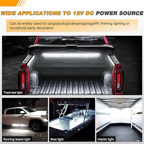 Waywe Truck Bed Light Strip 3PCS 60" 270 LEDs White Lighting Waterproof for 12 Volt Car Cargo Pickup SUV RV Boat, On/Off Switch Blade Fuse Splitter Cable