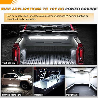 Waywe Truck Bed Light Strip 3PCS 60" 270 LEDs White Lighting Waterproof for 12 Volt Car Cargo Pickup SUV RV Boat, On/Off Switch Blade Fuse Splitter Cable