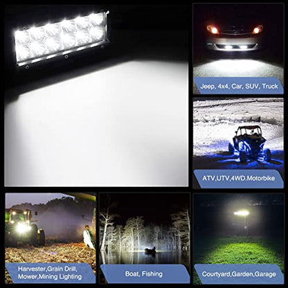 Waywe LED Light Pods 2PCS 36W 6.5Inch LED Light Bar Flood LED Fog Lights Off Road Light Driving Light with 16AWG Wiring Harness-2 Leads for Truck Golf Cart SUV ATV UTV Boat