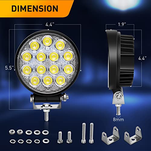 Waywe 2 PCS 4.5Inch 42W Led Round Lights Off Road led Flood Light 4200LM Driving Roof Pods Lamp Bumper Lights with 16AWG Wiring Harness Kit-2 Leads for Trucks Tractor ATV Jeep