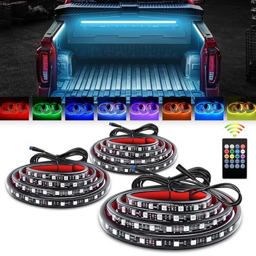 Waywe RGB Truck Bed Light Strip 3PCS 60" 270 LEDs Neon Accent Lighting with RF Remote On/Off Switch Splitter Extension Cable for 12 V Car Cargo Pickup SUV RV Boat