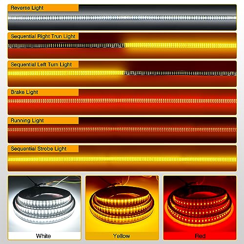 Waywe Truck Tailgate Light Bar 60" Triple Row 504 LED Strip 6 Function with Red Running Brake Amber Turning Signals Strobe White Reverse Lighting