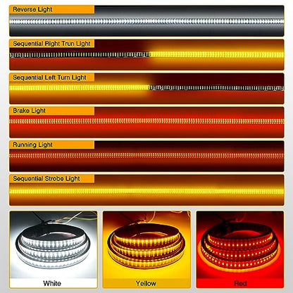 Waywe Truck Tailgate Light Bar 60" Triple Row 504 LED Strip 6 Function with Red Running Brake Amber Turning Signals Strobe White Reverse Lighting