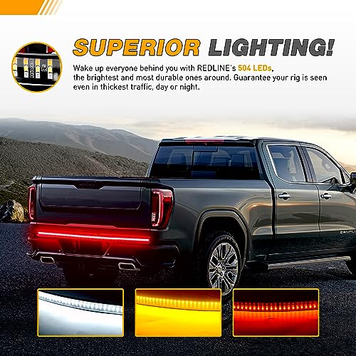 Waywe Truck Tailgate Light Bar 60" Triple Row 504 LED Strip 6 Function with Red Running Brake Amber Turning Signals Strobe White Reverse Lighting