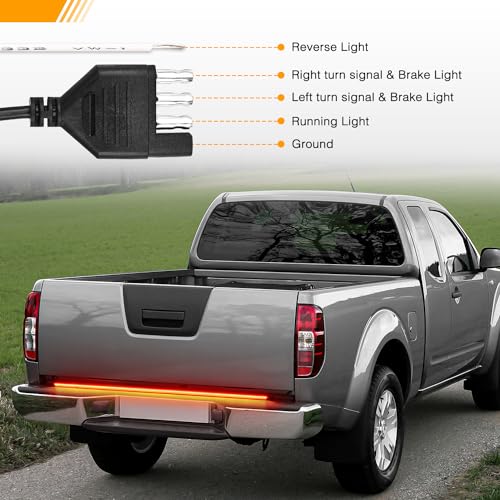 Waywe Truck Tailgate Light Strip 48" Aluminum Frame led bar Triple Row Tail Lighing Sequential Amber Turn Signal Strobe Red Running Brake White Reverse