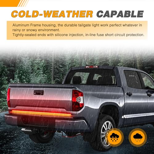 Waywe Truck Tailgate Light Strip 48" Aluminum Frame led bar Triple Row Tail Lighing Sequential Amber Turn Signal Strobe Red Running Brake White Reverse
