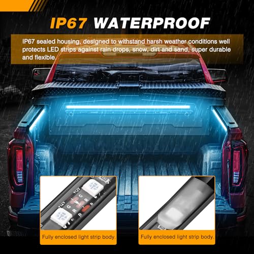 Waywe RGB Truck Bed Light Strip 3PCS 60" 270 LEDs Neon Accent Lighting with RF Remote On/Off Switch Splitter Extension Cable for 12 V Car Cargo Pickup SUV RV Boat