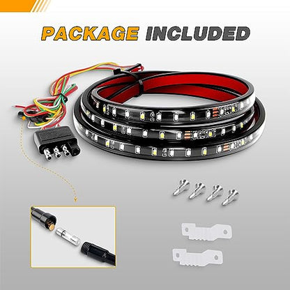 Waywe 60" Truck Tailgate Light Bar 5 Function 108 LED Single Row Strip Universal for Pickup with Red Running Brake Turn Signals White Reverse Lighting