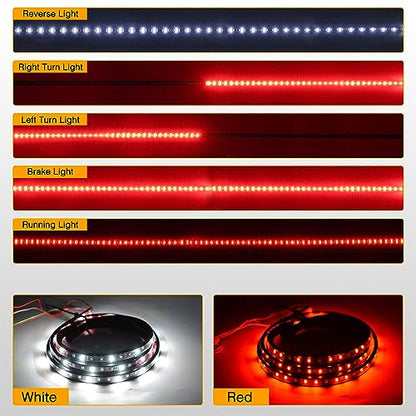 Waywe 48"/49" Truck Tailgate Light Strip 5 Function 90 LED Red/White Single Row Universal Rear Lighting for Pickup Brake Running Turn Signals Reverse