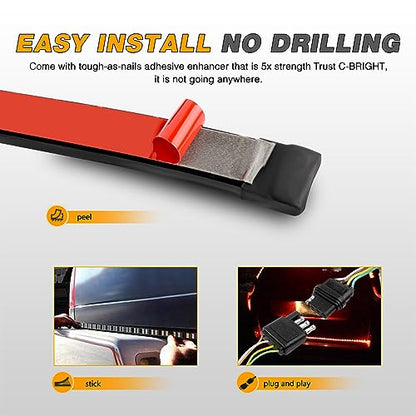 Waywe Truck Tailgate Light Bar 60" Triple Row 504 LED Strip 6 Function with Red Running Brake Amber Turning Signals Strobe White Reverse Lighting