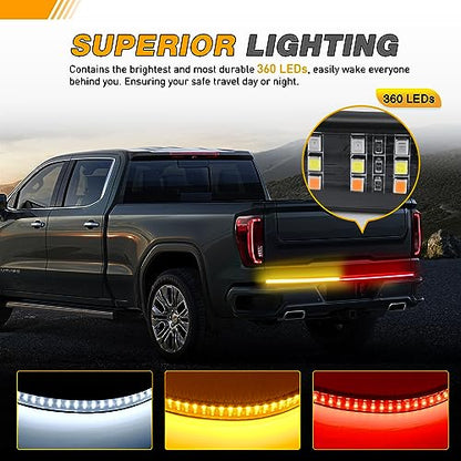 Waywe Truck Tailgate Light Bar 48" Triple Row 360 LED Strip 6 Function with Red Running Brake Amber Turning Signals Strobe White Reverse Lighting