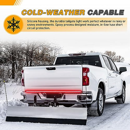 Waywe Truck Tailgate Light Bar 60" Triple Row 504 LED Strip 6 Function with Red Running Brake Amber Turning Signals Strobe White Reverse Lighting