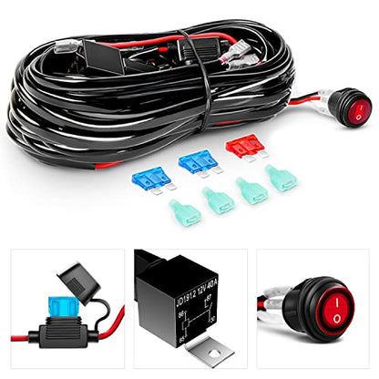 Waywe 2 PCS 4.5Inch 42W Led Round Lights Off Road led Flood Light 4200LM Driving Roof Pods Lamp Bumper Lights with 16AWG Wiring Harness Kit-2 Leads for Trucks Tractor ATV Jeep