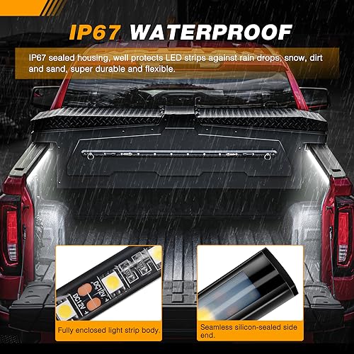 Waywe Truck Bed Light Strip 2PCS 60" 180 LEDs White Lighting Waterproof for 12V Car Cargo Pickup SUV RV Boat, On/Off Switch Blade Fuse 2-Way Splitter Cable