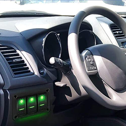 Waywe 6 Pack Rocker Switches with Night Glow Stickers 5 PIN SPST Rocker Switches with Green Backlit 12V 24V Toggle Switches for Cars Trucks RVs Boats Auto Motorcycles