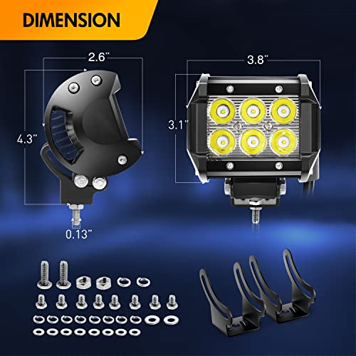 Waywe 2PCS 18W LED Pods Spot Light Bar Fog Light Driving Lighting with 12V 5Pin Rocker Switch Off Road Wiring Harness-2 Leads for Truck Golf Cart SUV ATV UTV Boat
