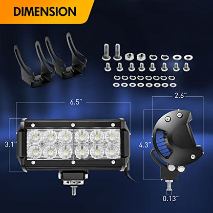 Waywe LED Light Pods 2PCS 36W 6.5Inch LED Light Bar Flood LED Fog Lights Off Road Light Driving Light with 16AWG Wiring Harness-2 Leads for Truck Golf Cart SUV ATV UTV Boat