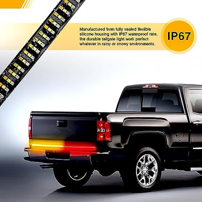 Waywe Truck Tailgate Light Bar 60" Triple Row 504 LED Strip 6 Function with Red Running Brake Amber Turning Signals Strobe White Reverse Lighting