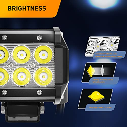 Waywe 2PCS 18W LED Pods Spot Light Bar Fog Light Driving Lighting with 12V 5Pin Rocker Switch Off Road Wiring Harness-2 Leads for Truck Golf Cart SUV ATV UTV Boat