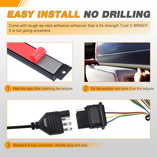 Waywe Truck Tailgate Light Strip 60" Aluminum Frame led bar Triple Row Tail Lighting Sequential Amber Turn Signal Strobe Red Running Brake White Reverse