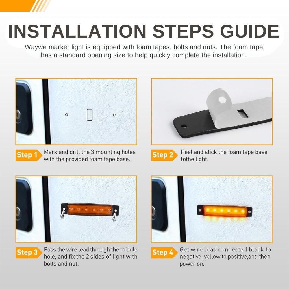 Waywe 3.8Inch Side Marker Light 10PCS 6LED Amber Trailer Camper Clearance Marine Boat Navigation Port Starboard Indicator Lights for 12V DC Kayak Sailboat Yacht Truck RV
