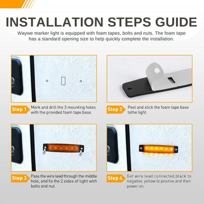 Waywe 3.8Inch Side Marker Light 10PCS 6LED Amber Trailer Camper Clearance Marine Boat Navigation Port Starboard Indicator Lights for 12V DC Kayak Sailboat Yacht Truck RV